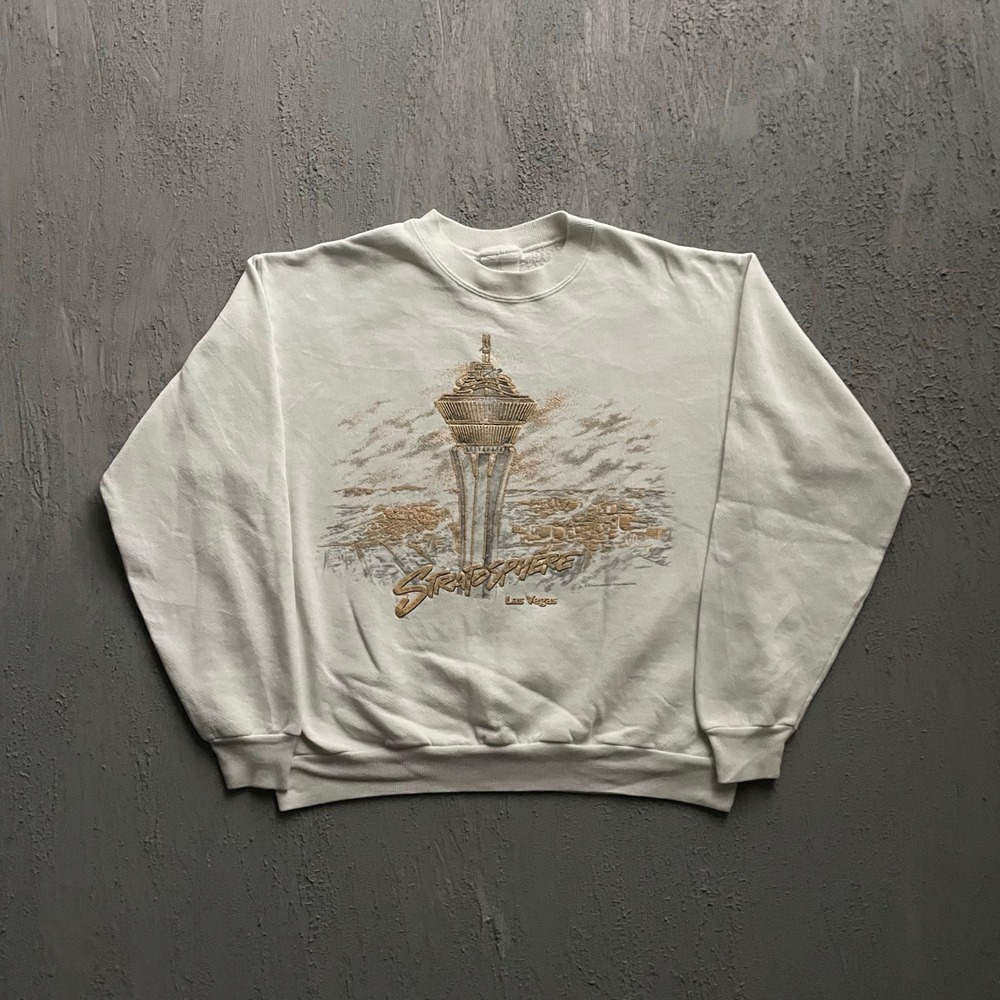 Vintage Stratosphere‎ Las Vegas Puffy Print Sweatshirt Mens Large White 90s
